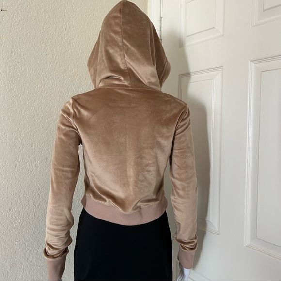 Aerie Velour light Brown Cropped Long Sleeve Hooded Full Zip Sweater Small - Picture 4 of 8
